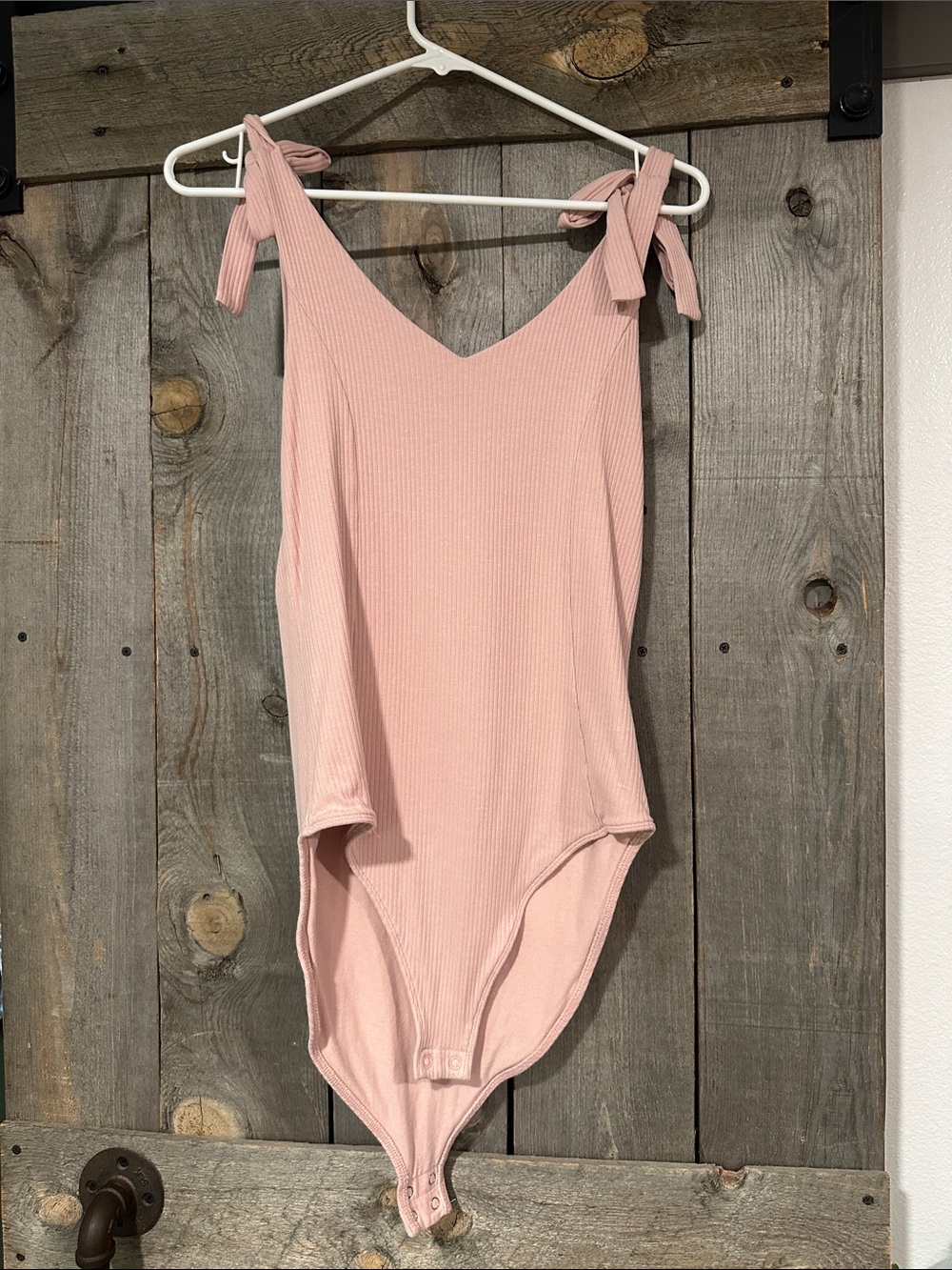 Old Navy Pink Ribbed Tie-Shoulder Bodysuit